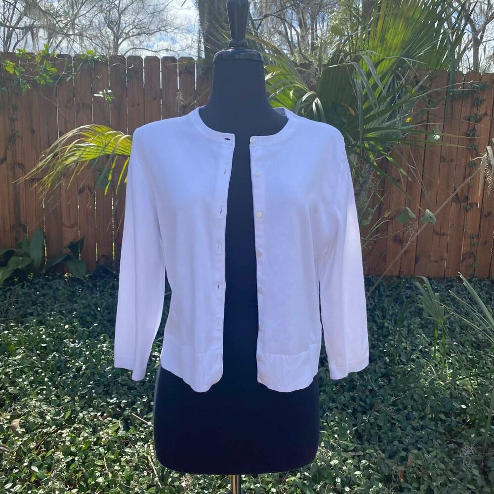 Lilly Pulitzer White Button Front Cardigan 3/4 Sleeve Women's Sweater - Picture 2 of 6